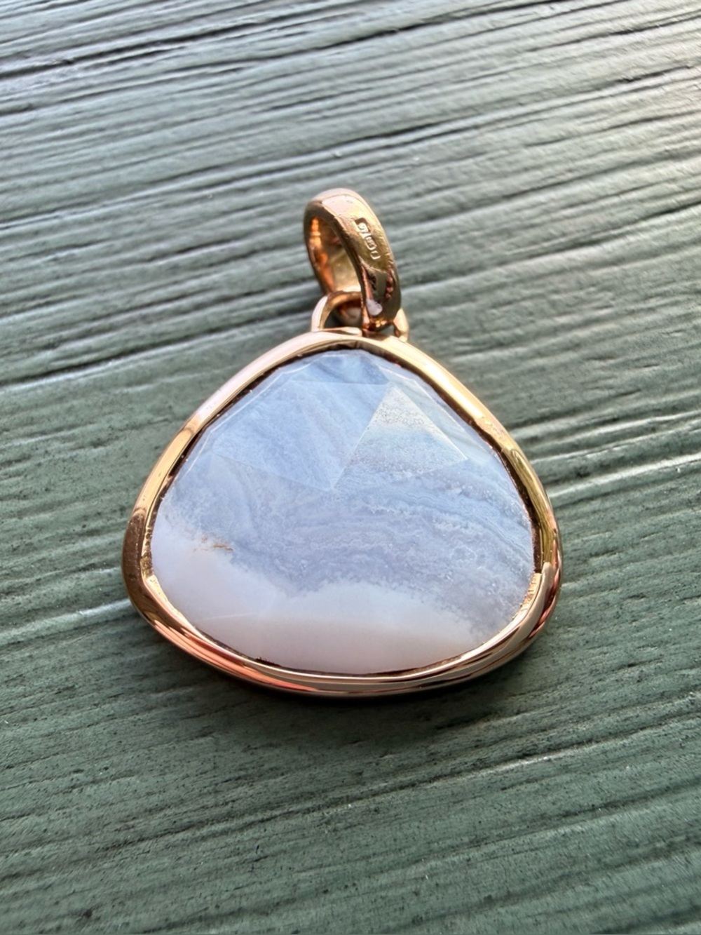 Monica Vinader Siren Bezel Pendant Charm Blue Lace Agate 18k Rose Gold Vermeil
